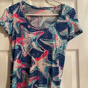 Lilly Pulitzer starfish blue and pink scoop neck t shirt